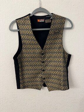 High Stakes S Gold & Black Patterned Vest women size small